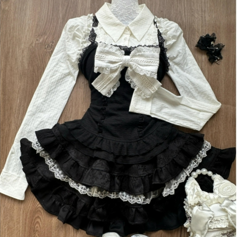 Street Fashion Harajuku - Y2k estética lolita estilo 3 peça