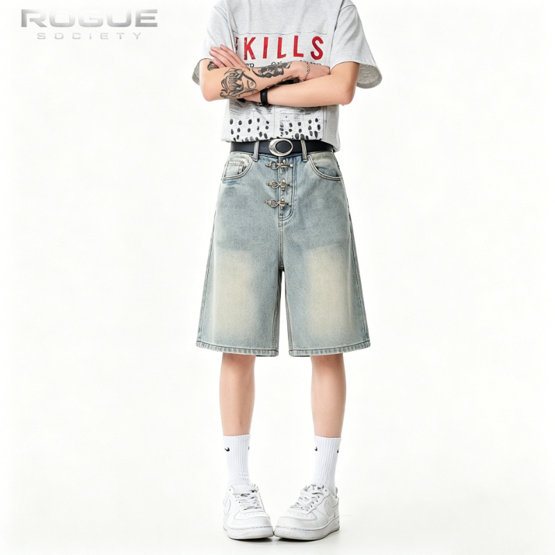 Street Fashion Harajuku - Shorts de Denim com Fivela Metálica,