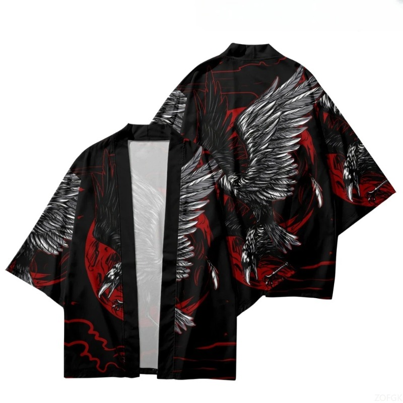 Moda corvo impresso frente abe - Street Fashion Kimono avaliação e preço