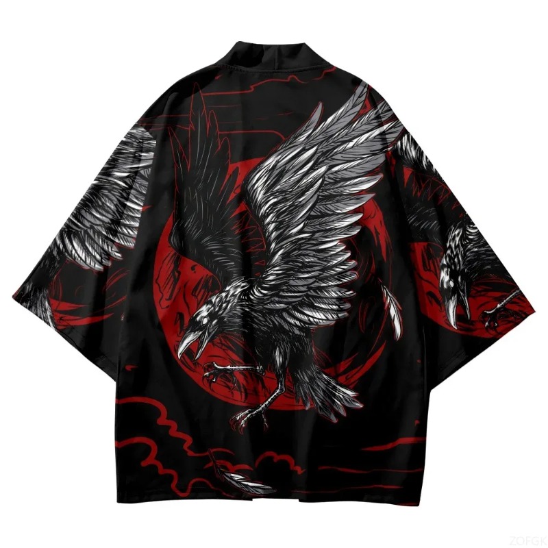 Moda corvo impresso frente abe - Street Fashion Kimono avaliação e preço