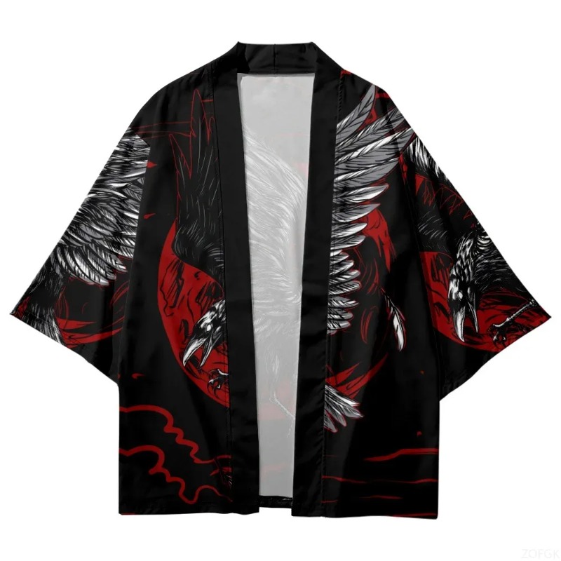 Moda corvo impresso frente abe - Street Fashion Kimono avaliação e preço