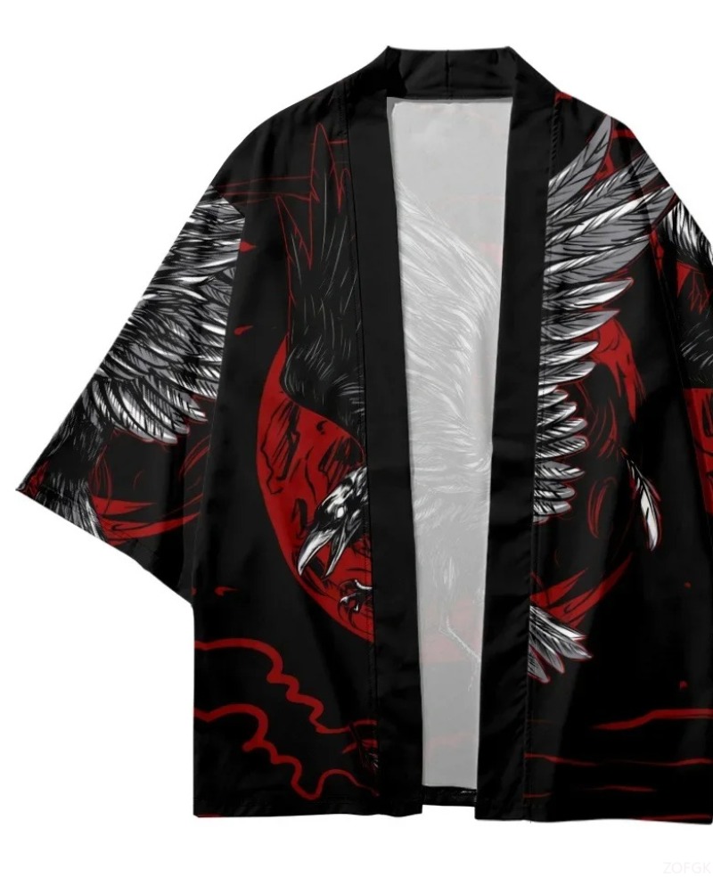 Moda corvo impresso frente abe - Street Fashion Kimono avaliação e preço