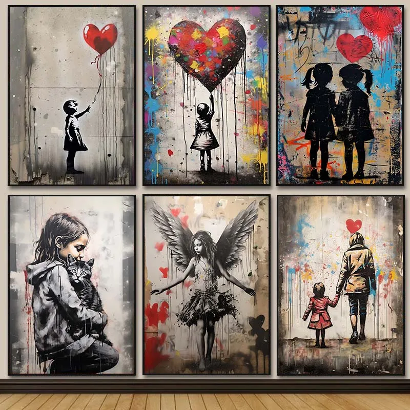 Banksy graffiti menino menina  - Street Fashion Poster avaliação e preço