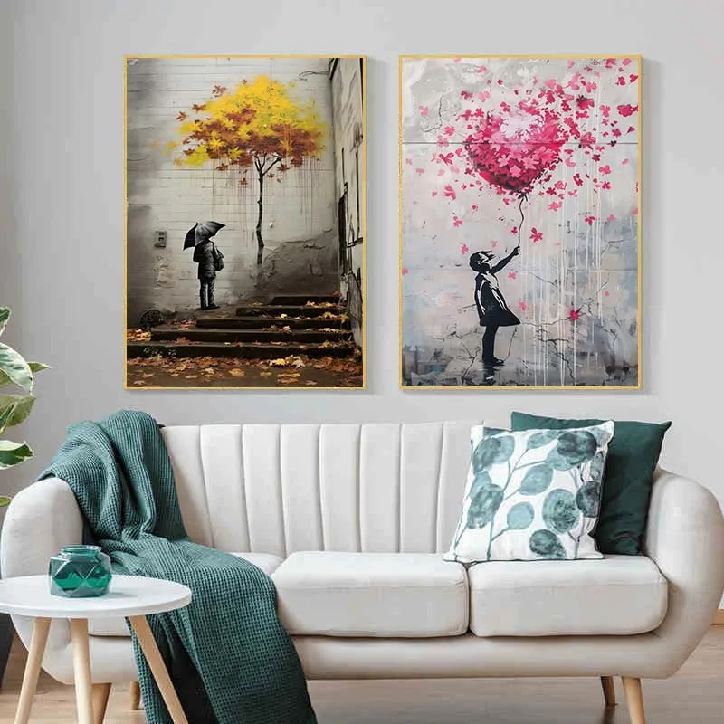 Banksy graffiti menino menina  - Street Fashion Poster avaliação e preço